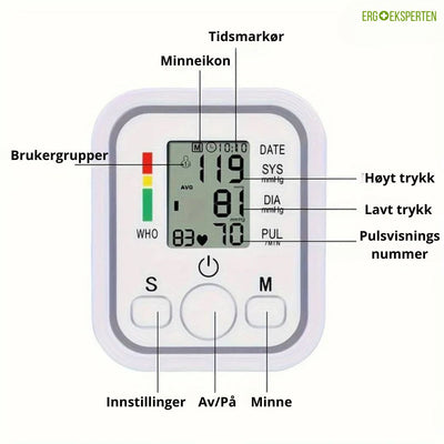 Digital Blodtrykksmåler – Minnefunksjon for 99 målinger
